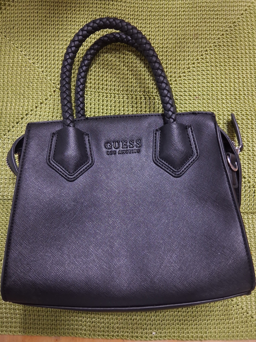 GUESS Black Braided-Handle Satchel